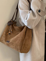 Suede Tote Bag for Women, Large Capacity Shoulder Bag for Commuting