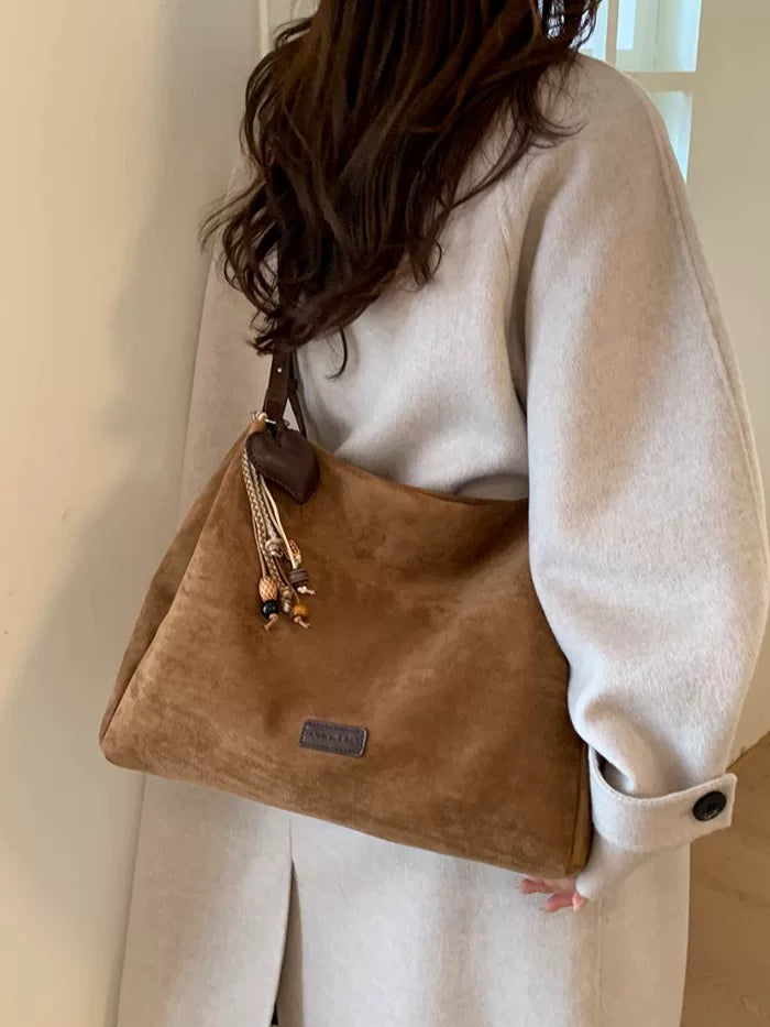 Suede Tote Bag for Women, Large Capacity Shoulder Bag for Commuting
