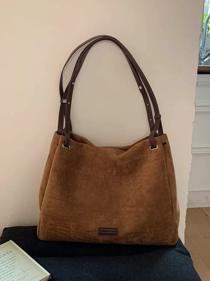 Suede Tote Bag for Women, Large Capacity Shoulder Bag for Commuting