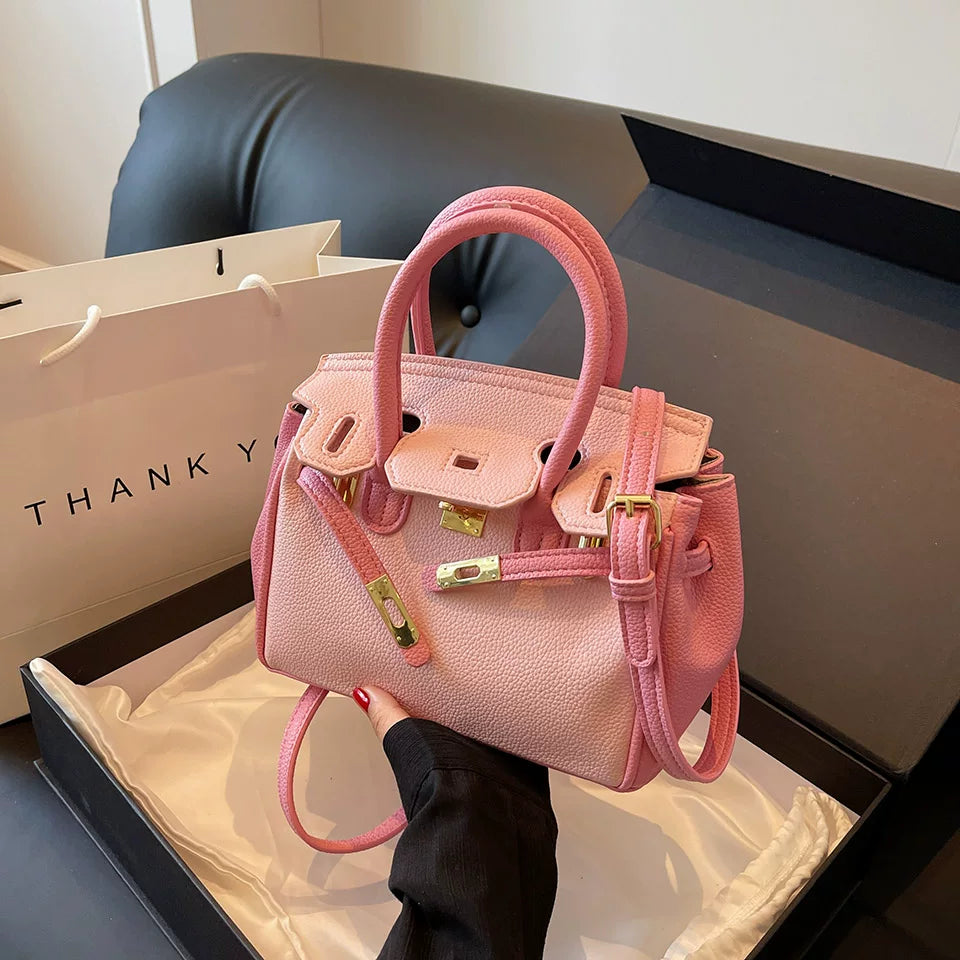 Pink Kelly Style Crossbody Bag for Women, Structured Shoulder Commuter Purse, Small Elegant Handbag