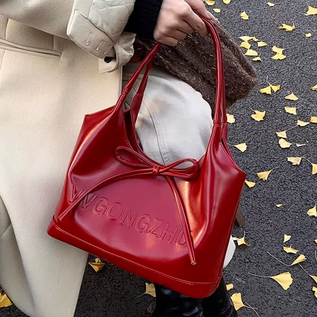 Large Red Tote Bag for Women, Spacious Shoulder Handbag for Daily Use and Special Occasions