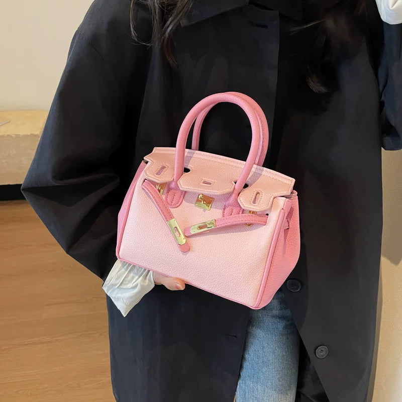 Pink Kelly Style Crossbody Bag for Women, Structured Shoulder Commuter Purse, Small Elegant Handbag