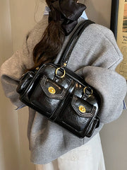 Multi-Pocket Boston Bag for Women, Shoulder Handbag with Multiple Compartments