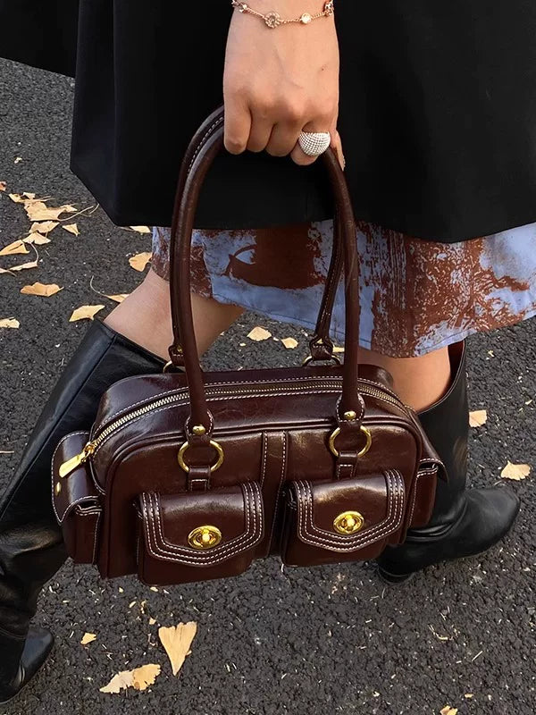 Multi-Pocket Boston Bag for Women, Shoulder Handbag with Multiple Compartments