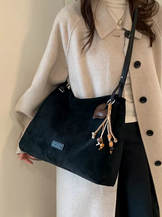 Suede Tote Bag for Women, Large Capacity Shoulder Bag for Commuting