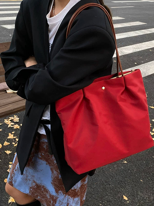 Large Red Tote Bag for Women, Spacious Shoulder Handbag for Commuting and Daily Use