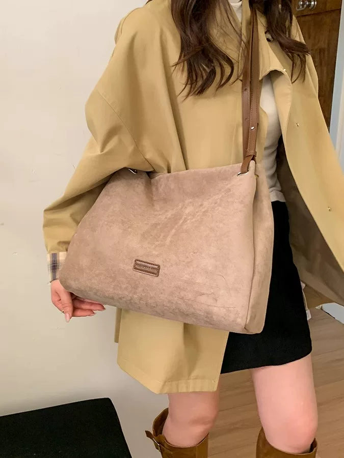 Suede Tote Bag for Women, Large Capacity Shoulder Bag for Commuting