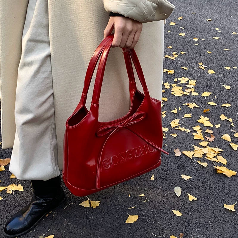 Large Red Tote Bag for Women, Spacious Shoulder Handbag for Daily Use and Special Occasions