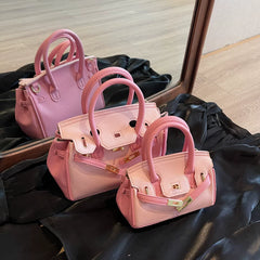 Pink Kelly Style Crossbody Bag for Women, Structured Shoulder Commuter Purse, Small Elegant Handbag