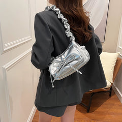 Silver Baguette Shoulder Bag for Women, Small Crossbody Handbag